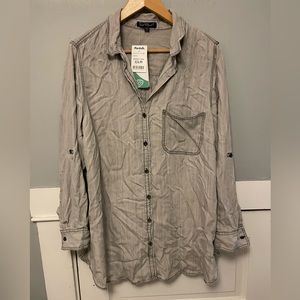 Distressed Gray Button-Down Shirt